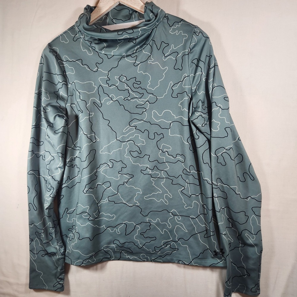 Under Armour warm layer  Womens Sage Green Abstract Topo‎ Print Funnel Neck